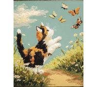 Wallphantom Latch Hook Rug Kits for Adults Beginners,The Cat Chasing Butterflies,DIY with Printed Canvas Crochet Yarn Handmade Embroidery Crafts Crochet for Home Decoration,90x120cm