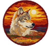 Wallphantom Latch Hook Rug Kits for Adults Beginners,Wolves at Sunset,DIY Crochet Rug Making Kit with Printed Patterns Rug Making for Home Decoration Gifts,50x50cm