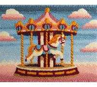 Wallphantom Latch Hook Rug Kits for Adults,Cartoon Carousel,DIY Crochet Yarn Carpet Embroidery Rug Kit,Latch Hook 3D Craft for Home Decor Festival Gift,52x38cm