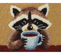 Wallphantom Latch Hook Rug Kits for Adults,Raccoon Drinking Coffee,Rug Making Kits Embroidery DIY Crochet Yarn for Beginners,Kids Craft Creative Gift,80x160cm