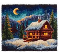 Wallphantom Latch Hook Rug Kits for Adults,Snow Scene at the Cabin,Rug Making Kits Embroidery DIY Crochet Yarn for Beginners,Kids Craft Creative Gift,80x160cm