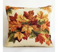 Wallphantom Leaf Cross Stitch Cushion Covers Kits,Autumn Maple Leaves,Embroidery Kit Printed Tapestry Canvas 11Ct Cushion for Creative Home Decor,45x45cm