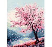 Wallphantom Natural Landscape DIY Latch Hook Rug Making Kit for Adults Kids,A Cherry Tree in Full Bloom,DIY Latch Hook Rug Kit,Cross Stitch Rug Making,Ideal for Home Decor and Fun Crafting,90x120cm