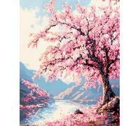 Wallphantom Natural Landscape Latch Hook Kits for Adults,A Cherry Tree in Full Bloom,Pre-Printed Canvas DIY Rug Making Kit Crochet Yarn for Kids Beginners,Crafts Carpet for Home Decoration,52x38cm