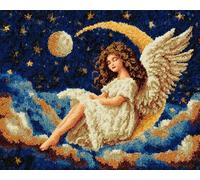 Wallphantom Night View Latch Hook Kits for Adults,Angel Girl in The Moonlight,Pre-Printed Canvas DIY Rug Making Kit Crochet Yarn for Kids Beginners,Crafts Carpet for Home Decoration,52x38cm