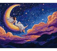 Wallphantom Night View Latch Hook Kits for Adults Beginners Rug,Beautiful Angel and Moon,Latch Hook Craft Kits Carpet Crochet Kits DIY Rug Making Needlework for Home Decoration,80x115cm