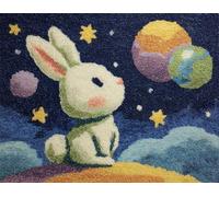 Wallphantom Night View Latch Hook Kits for Adults,Rabbit Looking up at The Starry Sky,3D Crochet Hooks Kit Rug Carpet Making Cushion DIY Crafting for Home Party Decor,Latch Hook Rug,60x90cm