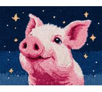 Wallphantom Night View Latch Hook Kits for Adults Rug,Pink Pig Looking up at The Starry Sky,Latch Hook Kits DIY Crochet Handcraft Rug Hooking Kit for Kids and Adults,55x75cm