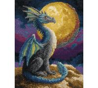 Wallphantom Night View Latch Hook Rug Kits,Animal Dragon in The Moonlight,DIY Crochet Rug Making Kit for Adults Kids,3D Cross Stitch Carpet Embroidery Needlework Crocheting for Home Decor,60x90cm