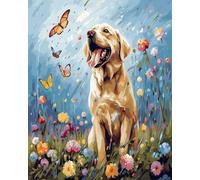 Wallphantom Paint by Number Kits for Adults,Labrador Retriever Dog,Flowers and Butterflies,Paint by Number Kits On Canvas DIY Oil Painting Kits for Gift Home Wall Decor,16x20inch Frameless