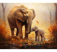 Wallphantom Painting by Numbers for Adults Canvas,Elephant Mother and Child in The Forest,DIY Color Oil Painting Kits with Brushes and Pigment,Gift for Kids Adults,16x20inch with Frame