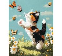 Wallphantom Rug Making Kit for Adults Beginners,The Cat Chasing Butterflies,Latch Hook Cushion Kits,Carpet Embroidery Needlework Crocheting,Tapestry for Home Decoration,80x115cm