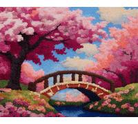 Wallphantom Spring Landscape Latch Hook Kits Rugs,Cherry Blossom Tree Park,Latch Hook Rug Kits for Adults Beginners,DIY Crochet Set,Tapestry Making Kit,Embroidery Sofa Cushion Carpet,55x75cm