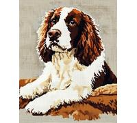 Wallphantom Springer Spaniel Printed Canvas 11CT Cross-Stitch,Animal Dog,DIY Embroidery Complete Kit Knitting Craft Needlework Sewing Home Decor,16x20in