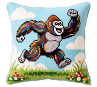 Wallphantom Stamped Cross-Stitch Pillow Cushion Kits,Animal Gorilla,Needlework Kit for Adult Beginners 11CT Decoration Embroidery Pillow Case,45x45cm