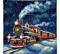 Wallphantom Starry Sky Night View DIY Stamped Cross Stitch Pillow Kits,Retro steam Train,11CT Needlepoint Handmade Cushion Cover Home Sofa Christmas Decoration,45x45cm