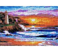 Wallphantom Sunset Landscape Latch Hook Rug Kits,Lighthouse on The Seaside,DIY Crochet Rug Making Kit for Adults Kids,3D Cross Stitch Carpet Embroidery Needlework Crocheting for Home Decor,60x90cm