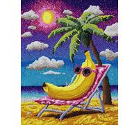 Wallphantom Tropical Landscape Latch Hook Kits for Adults,Banana on The Lounge Chair,3D Crochet Hooks Kit Rug Carpet Making Cushion DIY Crafting for Home Party Decor,Latch Hook Rug,60x90cm