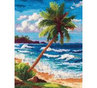 Wallphantom Tropical Landscape Latch Hook Kits for Adults Rug,Coconut Trees on The Beach,Latch Hook Kits DIY Crochet Handcraft Rug Hooking Kit for Kids and Adults,55x75cm