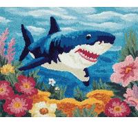 Wallphantom Undersea Landscape DIY Latch Hook Rug Kits for Adults,Sharks and Small Fish,Tapestry Pre-Printed Patterns Carpet Needlework Crochet Yarns Latch Hooking Mat Cushion for Home Decor,80x160cm