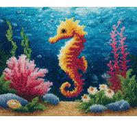 Wallphantom Undersea Landscape Latch Hook Kits for Adults Rug,Seahorse and Coral,Latch Hook Kits DIY Crochet Handcraft Rug Hooking Kit for Kids and Adults,55x75cm