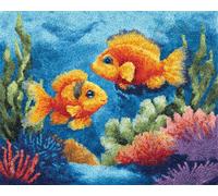 Wallphantom Undersea Landscape Latch Hook Rug Kit for Adults,Goldfish and Coral,Latch Hook Kits,Rectangular Mat,for Bedroom,Living Cushion Beginners Craft Kits,80x160cm