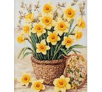 Wallphantom Yellow Flowers 11CT Cross Stitch Embroidery Kits,Daffodils,Stamped Cross Stitch Kit for Adults Handcraft Needlework DIY Sewing Embroidery Kit,40x50cm