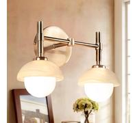 Wallps, Alabaster Glow Hand-Carved Bathroom Sconce with Opal and Alabaster Shades, Rounded Glass Shades, Opal or Alabaster Shade, Hand-Carved Alabaster Bowls, Bathroom Sconce/Brass/Double