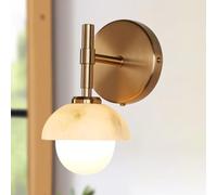 Wallps, Alabaster Glow Hand-Carved Bathroom Sconce with Opal and Alabaster Shades, Rounded Glass Shades, Opal or Alabaster Shade, Hand-Carved Alabaster Bowls, Bathroom Sconce/Brushed Brass/Sile