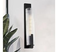 Wallps, Clear Ribbed Glass Iron Forge Sconce, Loshape, Clear Ribbed Glass, Metal Plate, Forged Iron, Leaf Finish, Bathroom Sconces Modern/Black/a
