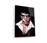 WallsDecor The World Is Yours Canvas, Tony Montana Metal Poster Print, Scarface Inspirational Acrylic Wall Art Al Pacino Painted Black Red Effect Decor