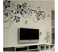 Wallstickers, Black Butterfly Diagonal Flower Vine Living Room Tv Background Decoration Removable Wall Stickers 50X70Cm