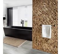 Wallsupply UltraWood Square Recycled Solid Teak Wood Panels, Wall Cladding 3D Interlocking Tiles, 10pcs 0.9m²