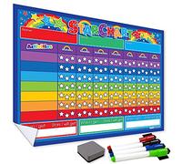 WallTAC Star Chart Wall Sticker for Recognising and Inspiring Good Behaviour in Toddlers, Kids, Boys, Girls | with 4 Magnetic Coloured Dry Wipe Pens and Eraser! (Rainbow, A3 Star Chart)