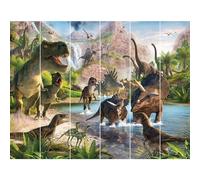 Walltastic Dinosaur Land 6 Panel Wallpaper Mural, FSC Paper, Multi, 8 feet High x 10 feet Wide, 1 Size