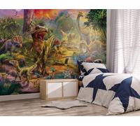 Walltastic Landscape Of Dinosaurs Multicolour Smooth Wallpaper Mural 8Ft High X 10Ft Wide
