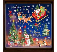 Walluree Christmas Window Stickers Clings Xmas Decorations Decals Gifts | 9 Sheets, PVC, Reusable Static Double-Sided, Santa Snowman Snowflake Glass Decor for Indoor Home Patio Door Conservatory