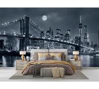 WallustrioaW 3D Custom Seamless Wallpaper,Photo Mural,City Bridge Night View Suitable for Living Room Bedroom,Easy to Install,Home Decoration for UK Homeowners-350X245Cm