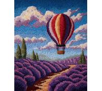WallustrioaW 3D Latch Hook Rug Kit,Lavender Flowers and hot air Balloons,DIY Latch Hook Kit Rug Making Crafts for Kids and Adults,Embroidery Carpet Cushion with Sewing Tool,60x90cm