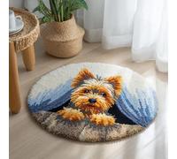 WallustrioaW 3D Latch Hook Rug Kit,Yorkshire Terrier,DIY Latch Hook Kit Rug Making Crafts for Kids and Adults,Embroidery Carpet Cushion with Sewing Tool,50x50cm