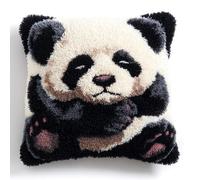 WallustrioaW 3D Pillow Latch Hook Embroidery Kits 17x17in,Cute Panda Needlework Cushion Cover Making Kits Color Preprinted Canvas for Home Decoration Festival/Gift
