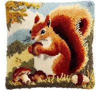 WallustrioaW 3D Pillow Latch Hook Embroidery Kits 17x17in,Pine Cones and Squirrels Needlework Cushion Cover Making Kits Color Preprinted Canvas for Home Decoration Festival/Gift