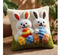 WallustrioaW 3D Pillow Latch Hook Embroidery Kits 17x17in,Rabbits and Easter Eggs Needlework Cushion Cover Making Kits Color Preprinted Canvas for Home Decoration Festival/Gift