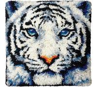 WallustrioaW 3D Pillow Latch Hook Embroidery Kits,Animal White Tiger,DIY Pillow Cover Materials Package Crocheting Cushion Set for Beginners,17x17inch