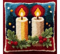 WallustrioaW 3D Pillow Latch Hook Embroidery Kits,Christmas Candles,DIY Pillow Cover Materials Package Crocheting Cushion Set for Beginners,17x17inch