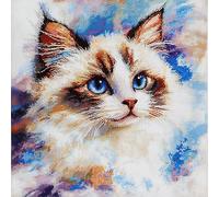 WallustrioaW 3D Pillow Latch Hook Embroidery Kits Cute Animals,Siamese cat,DIY Pillow Materials Package Crocheting Rug Yarn Cushion Embroidery Set fit for Beginners,17x17inch