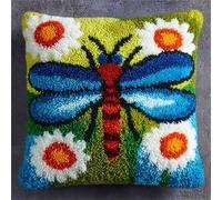 WallustrioaW 3D Pillow Latch Hook Embroidery Kits,Flowers and Butterflies,DIY Pillow Cover Materials Package Crocheting Cushion Set for Beginners,17x17inch
