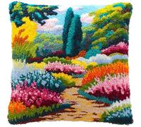 WallustrioaW 3D Pillow Latch Hook Embroidery Kits,Spring Garden Landscape,DIY Pillow Cover Materials Package Crocheting Cushion Set for Beginners,17x17inch