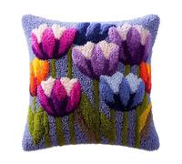 WallustrioaW 43x43cm DIY Latch Hook Cushion Kit,Purple Tulips