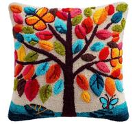 WallustrioaW 43x43cm Latch Hook Embroidery Cushion Kit,Butterfly Tree 17x17in Latch Hook Cushion Kits for Adults,DIY Needlework Handmade Set Craft Sofa Home Decor